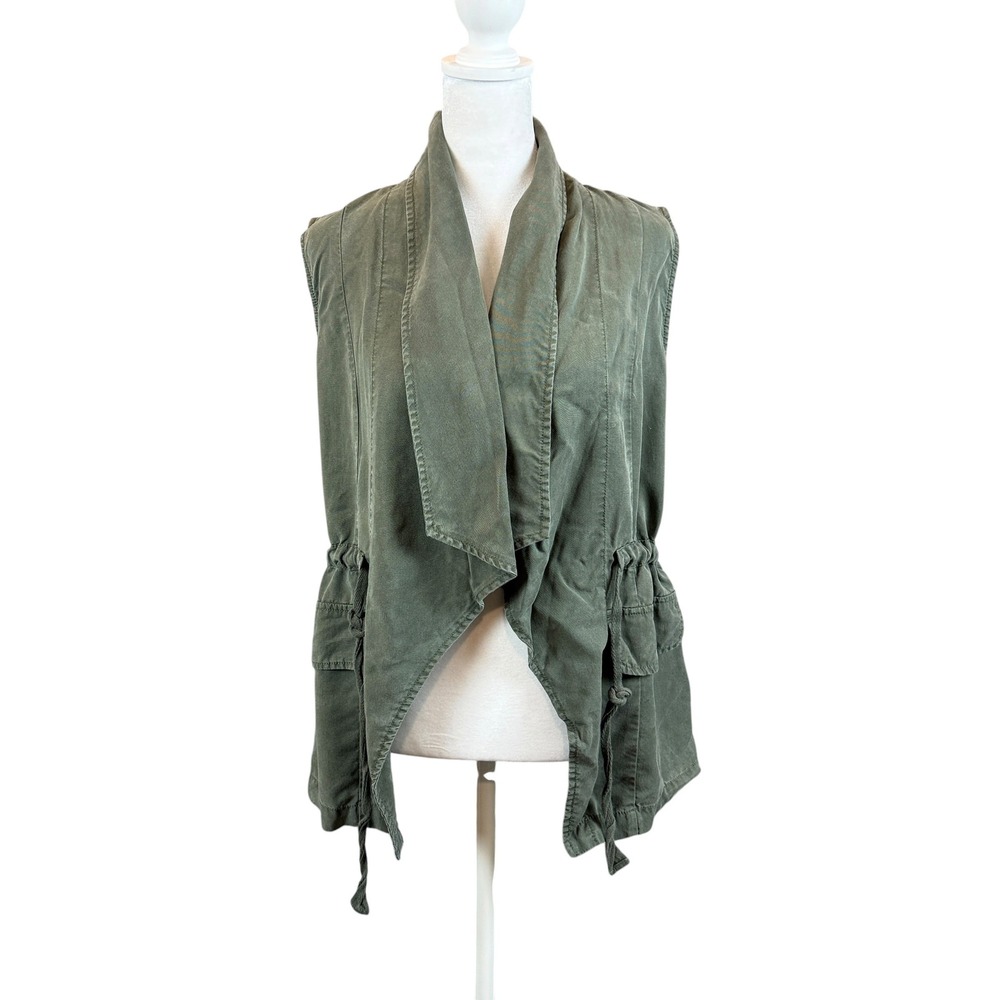 Sanctuary Utility Vest Womens S Olive Green Draped Open Front Tencel Cargo Boho